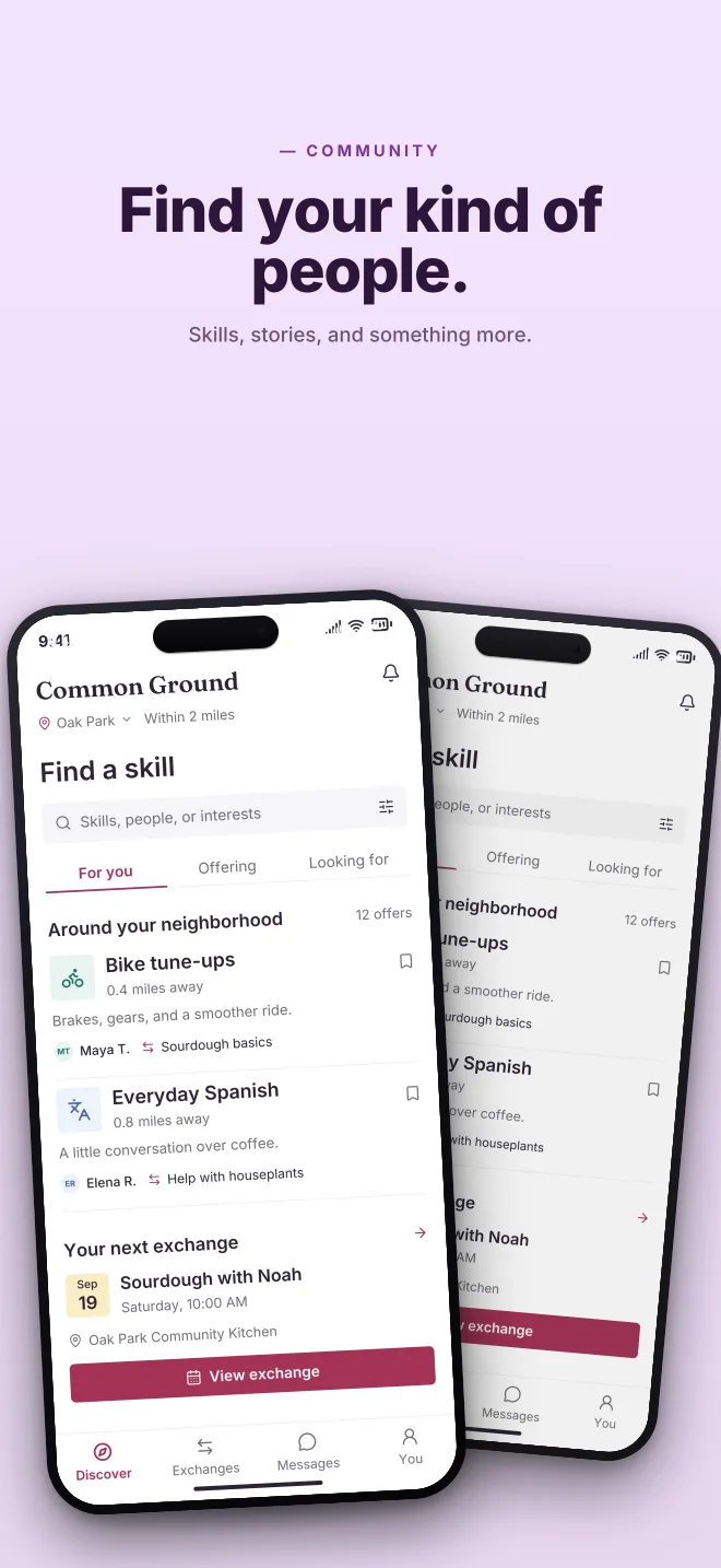 Orchid palette in Angled Pair, a fictional community app screenshot example