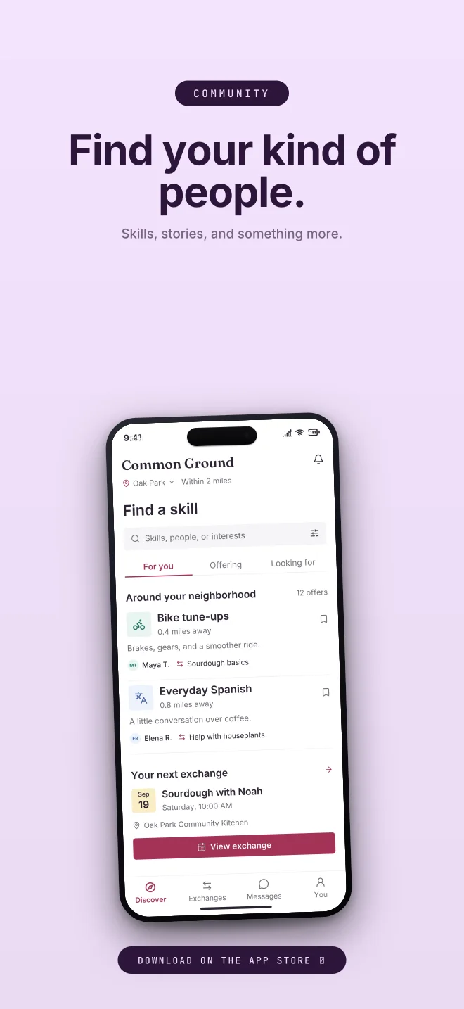 Orchid palette in Closer Badge, a fictional community app screenshot example