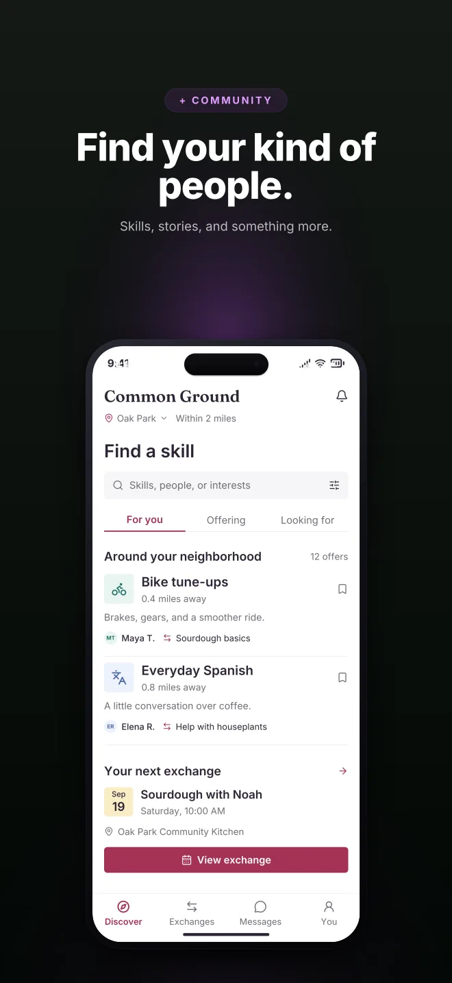 Orchid palette in Dark Showcase, a fictional community app screenshot example