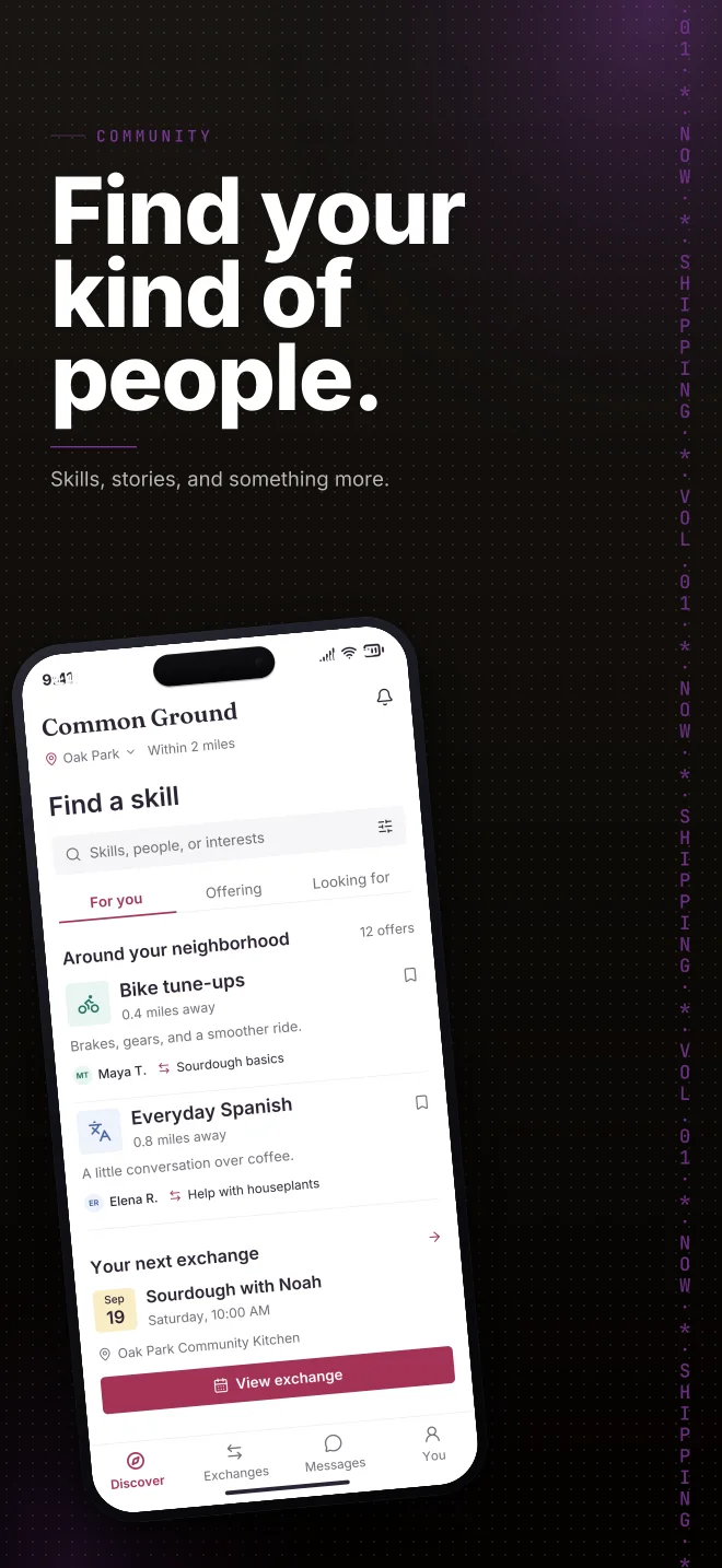 Orchid palette in Marquee Scroll, a fictional community app screenshot example
