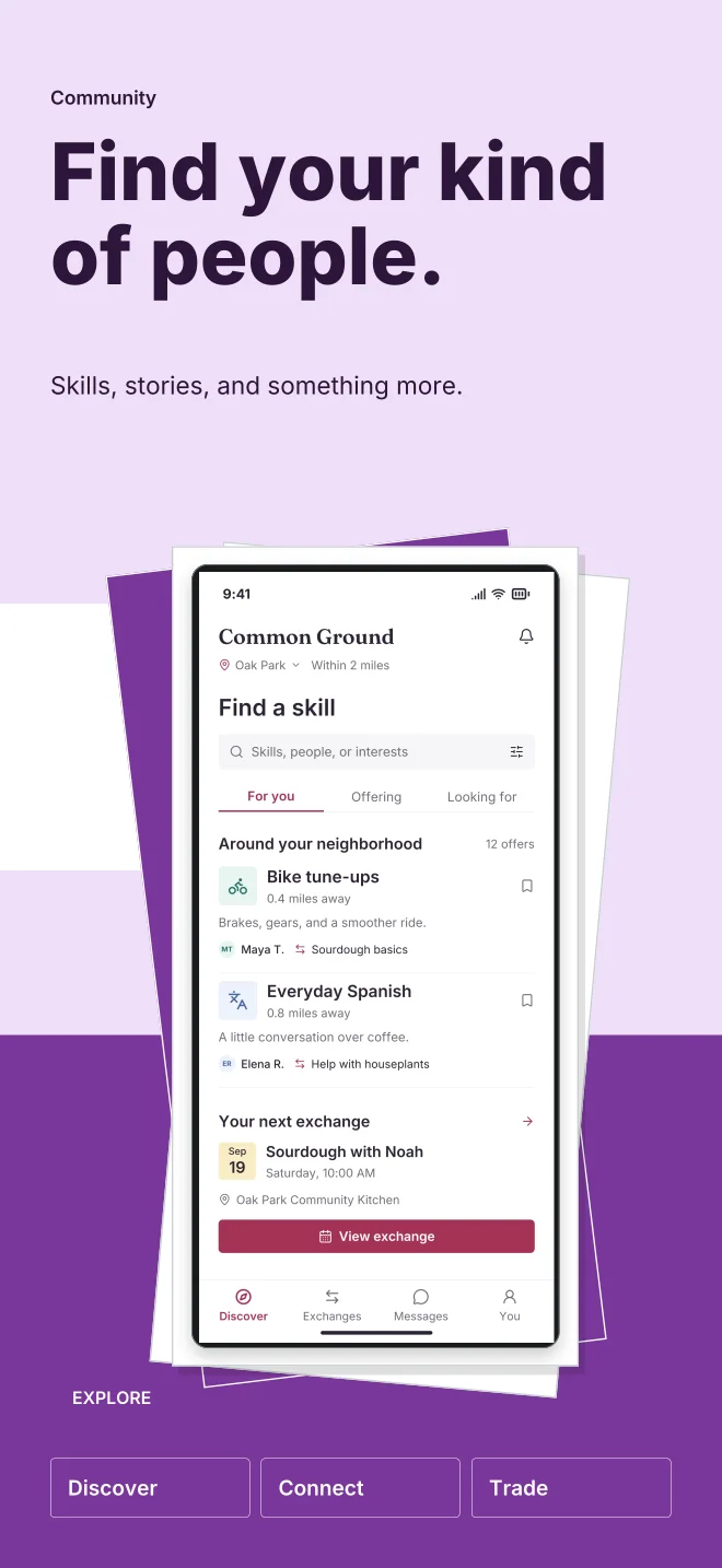 Orchid palette in Playful Stack, a fictional community app screenshot example