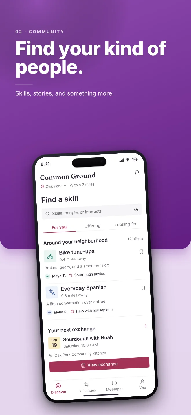 Orchid palette in Split Bold, a fictional community app screenshot example