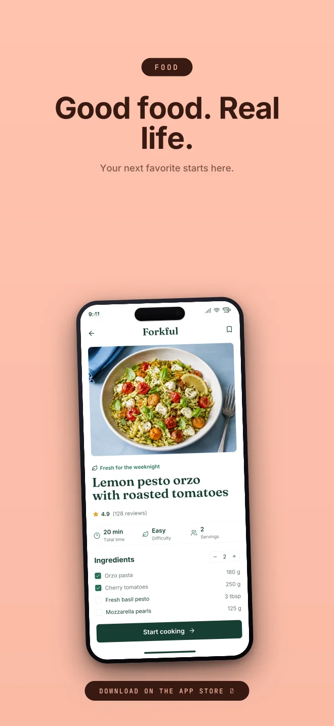 Papaya palette in Closer Badge, a fictional food app screenshot example