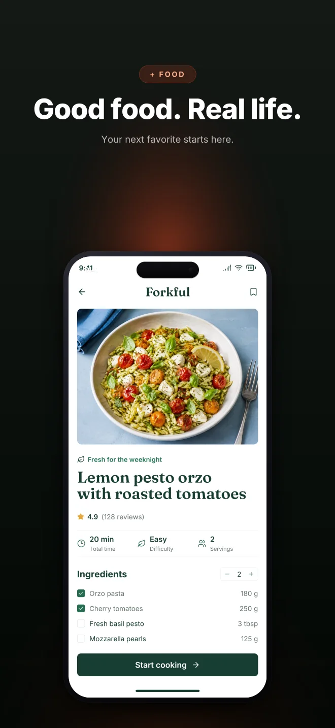 Papaya palette in Dark Showcase, a fictional food app screenshot example