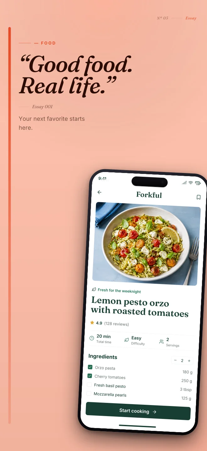 Papaya palette in Editorial, a fictional food app screenshot example
