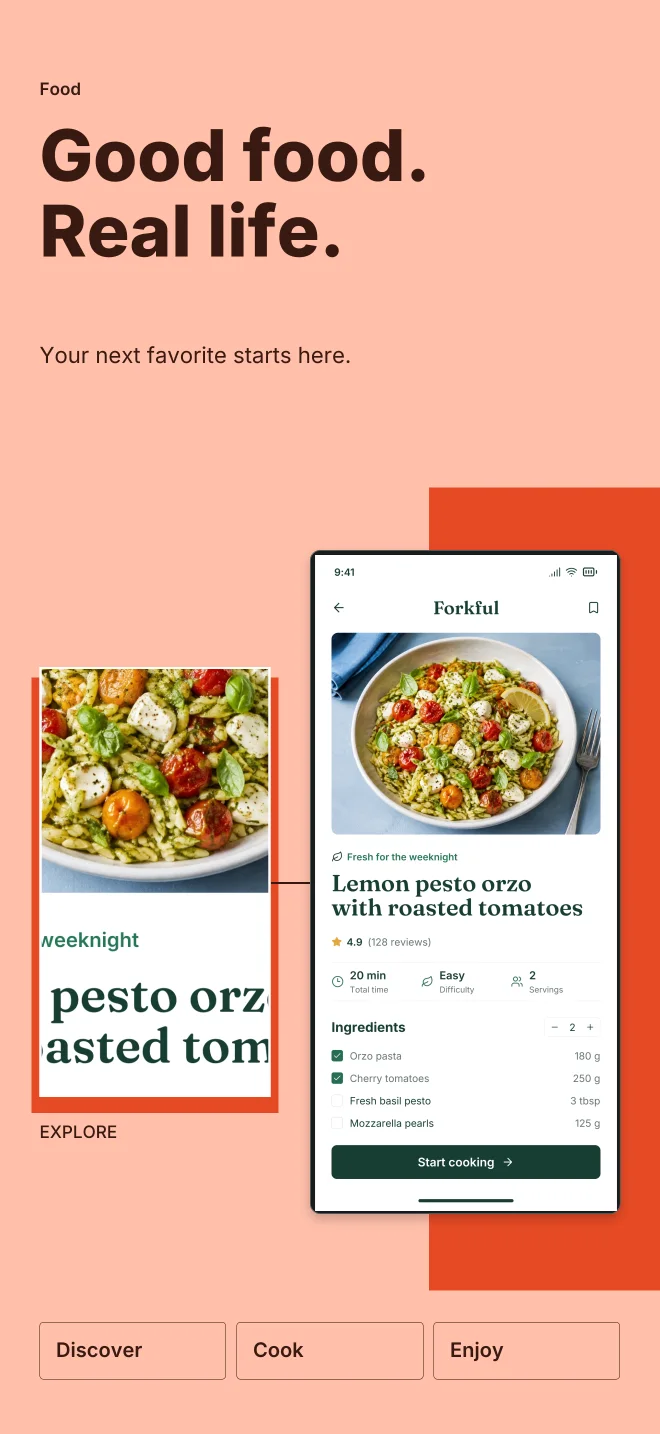 Papaya palette in Feature Focus, a fictional food app screenshot example