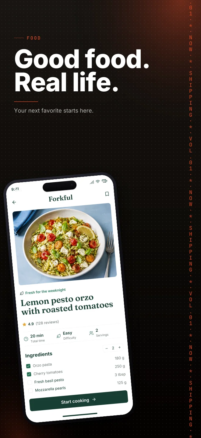 Papaya palette in Marquee Scroll, a fictional food app screenshot example