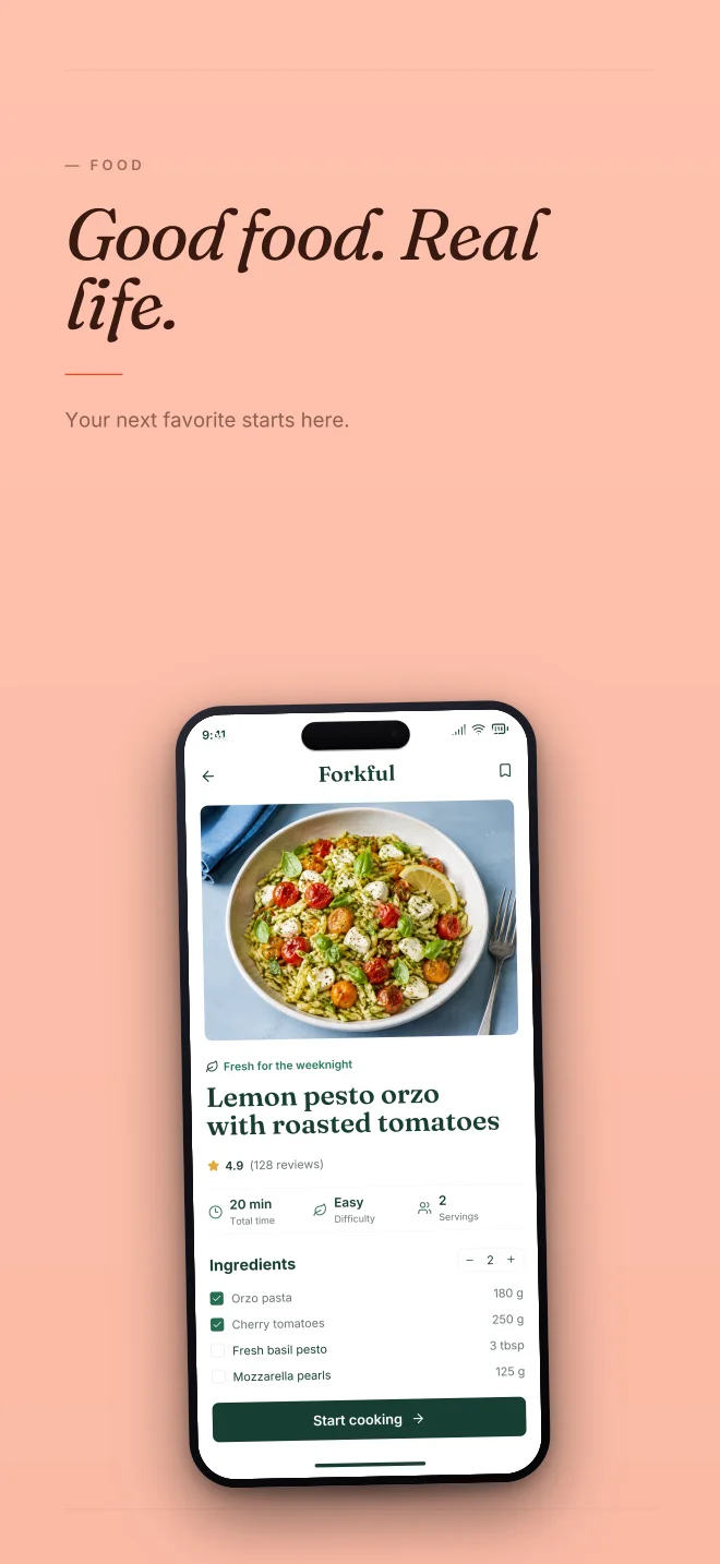 Papaya palette in Minimal, a fictional food app screenshot example