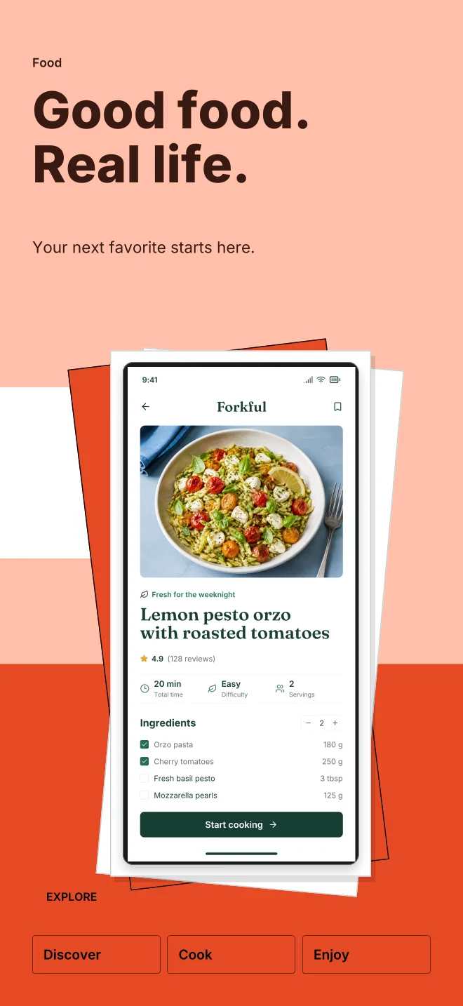 Papaya palette in Playful Stack, a fictional food app screenshot example