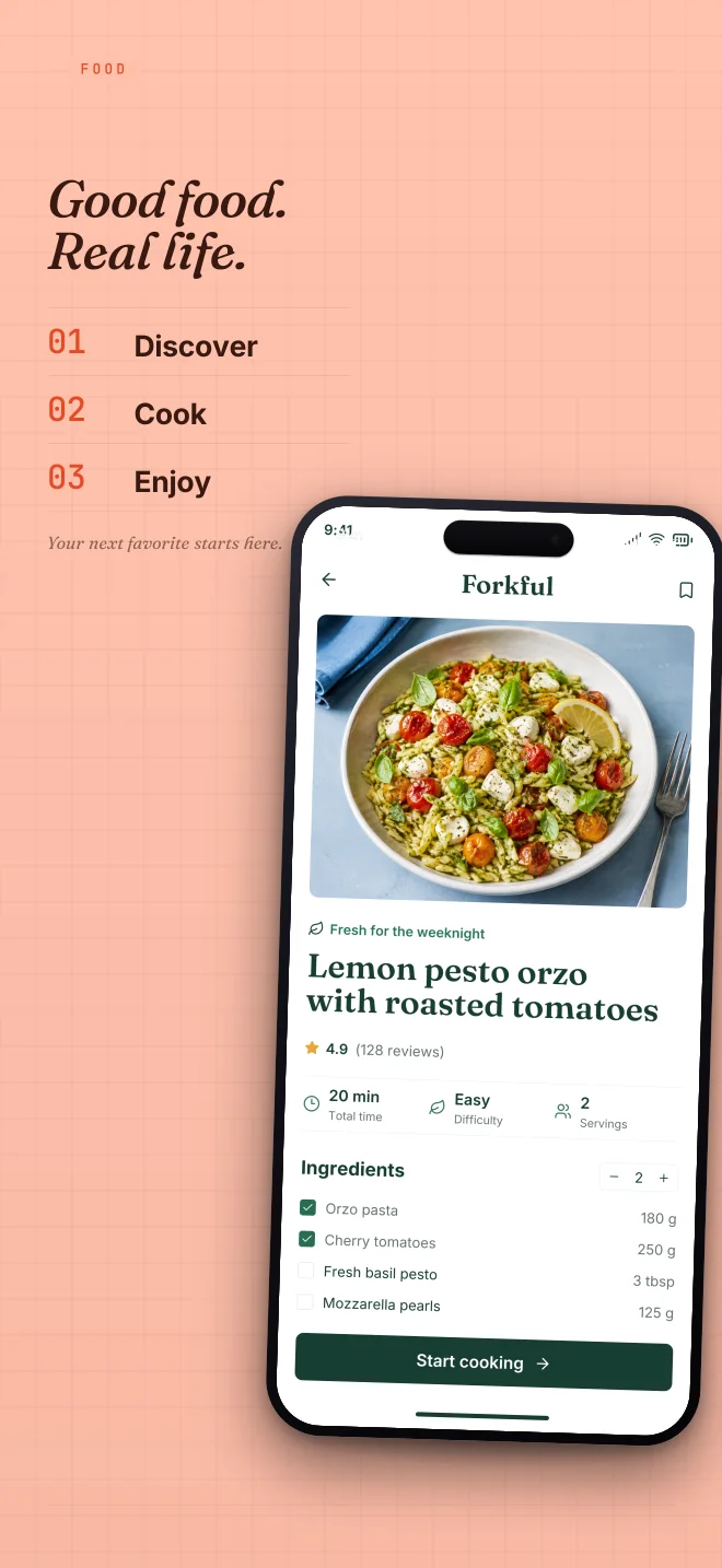 Papaya palette in Specimen Grid, a fictional food app screenshot example