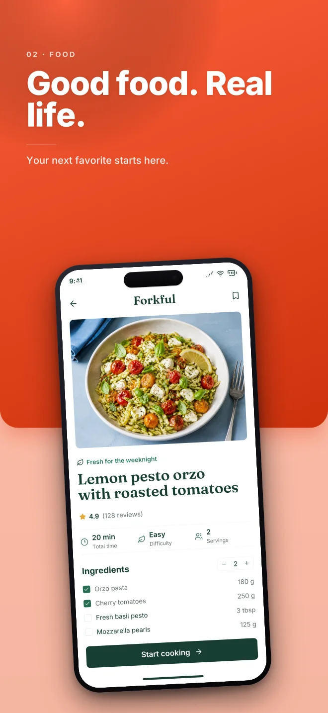 Papaya palette in Split Bold, a fictional food app screenshot example