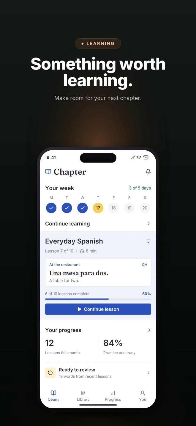 Paper Trail palette in Dark Showcase, a fictional learning app screenshot example