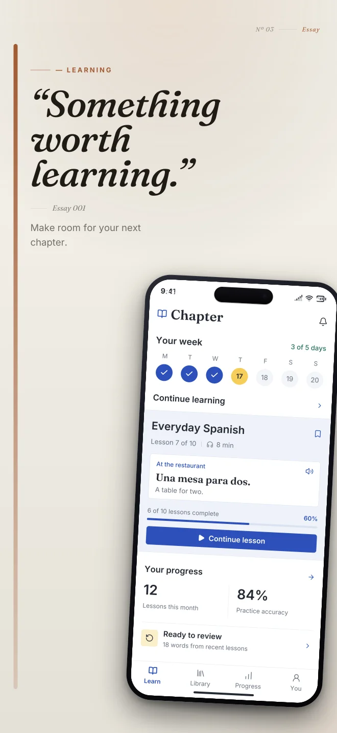 Paper Trail palette in Editorial, a fictional learning app screenshot example