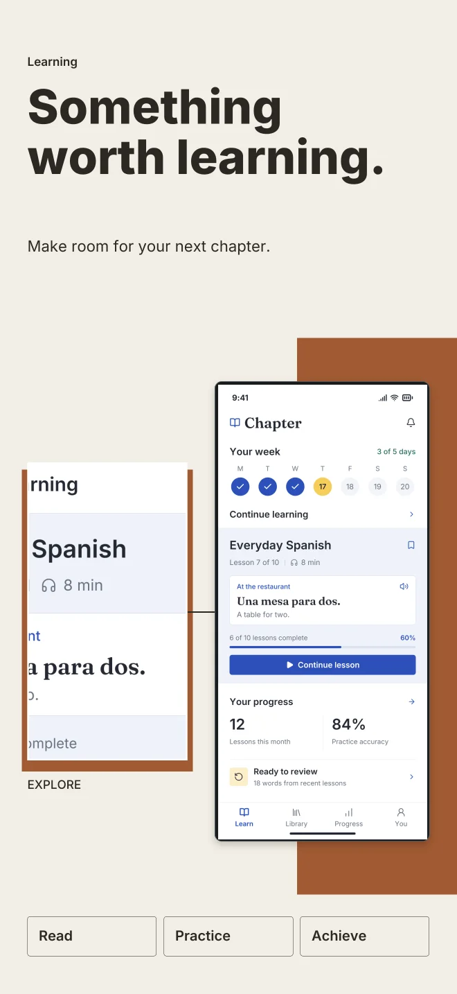 Paper Trail palette in Feature Focus, a fictional learning app screenshot example