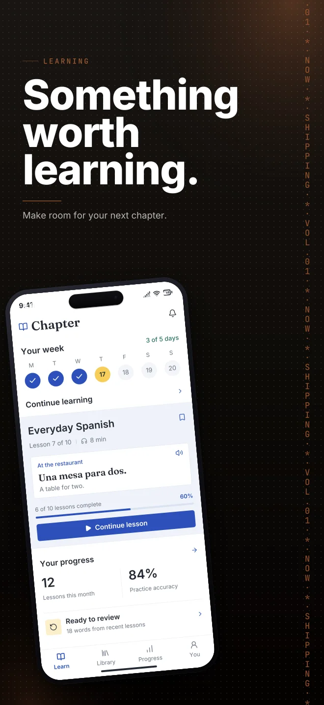 Paper Trail palette in Marquee Scroll, a fictional learning app screenshot example