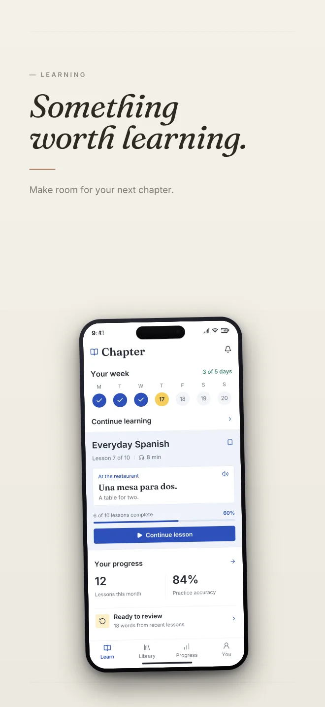 Paper Trail palette in Minimal, a fictional learning app screenshot example