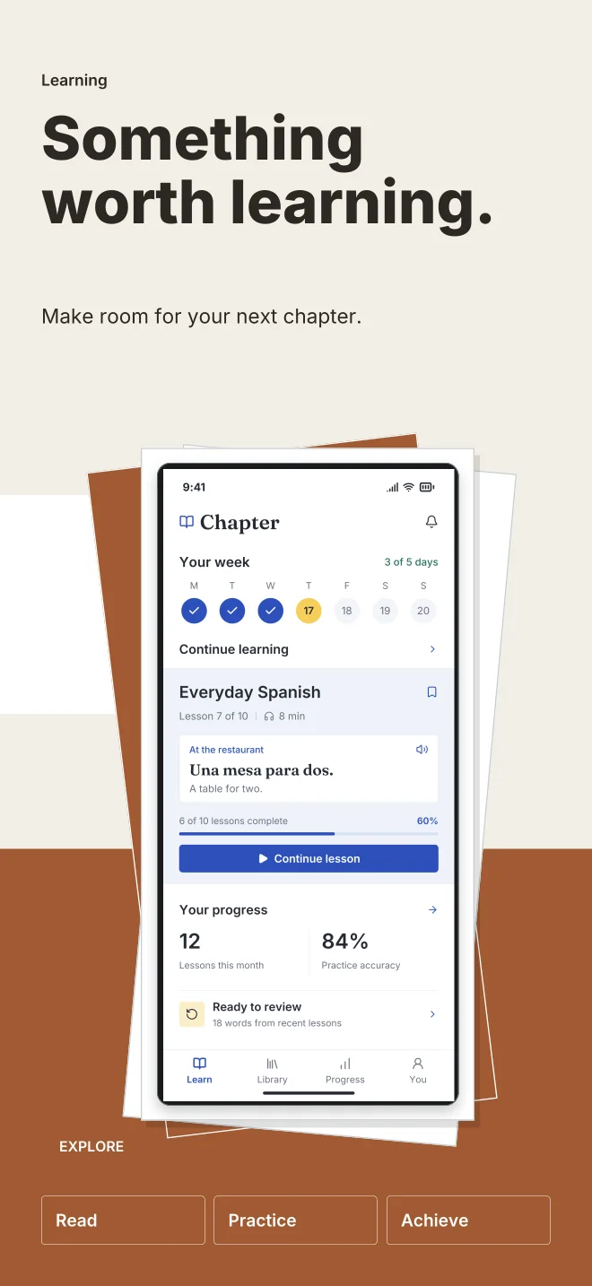 Paper Trail palette in Playful Stack, a fictional learning app screenshot example