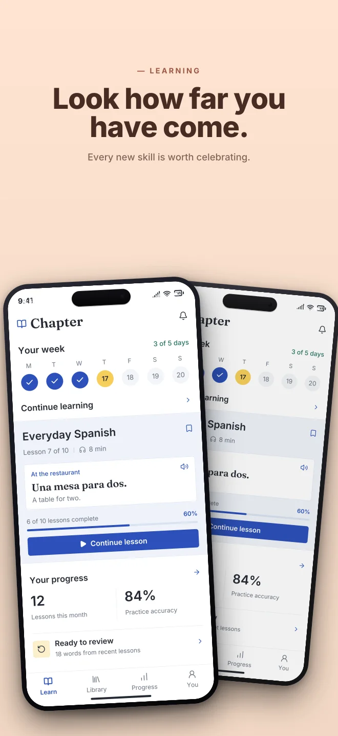 Peach Study palette in Angled Pair, a fictional learning app screenshot example