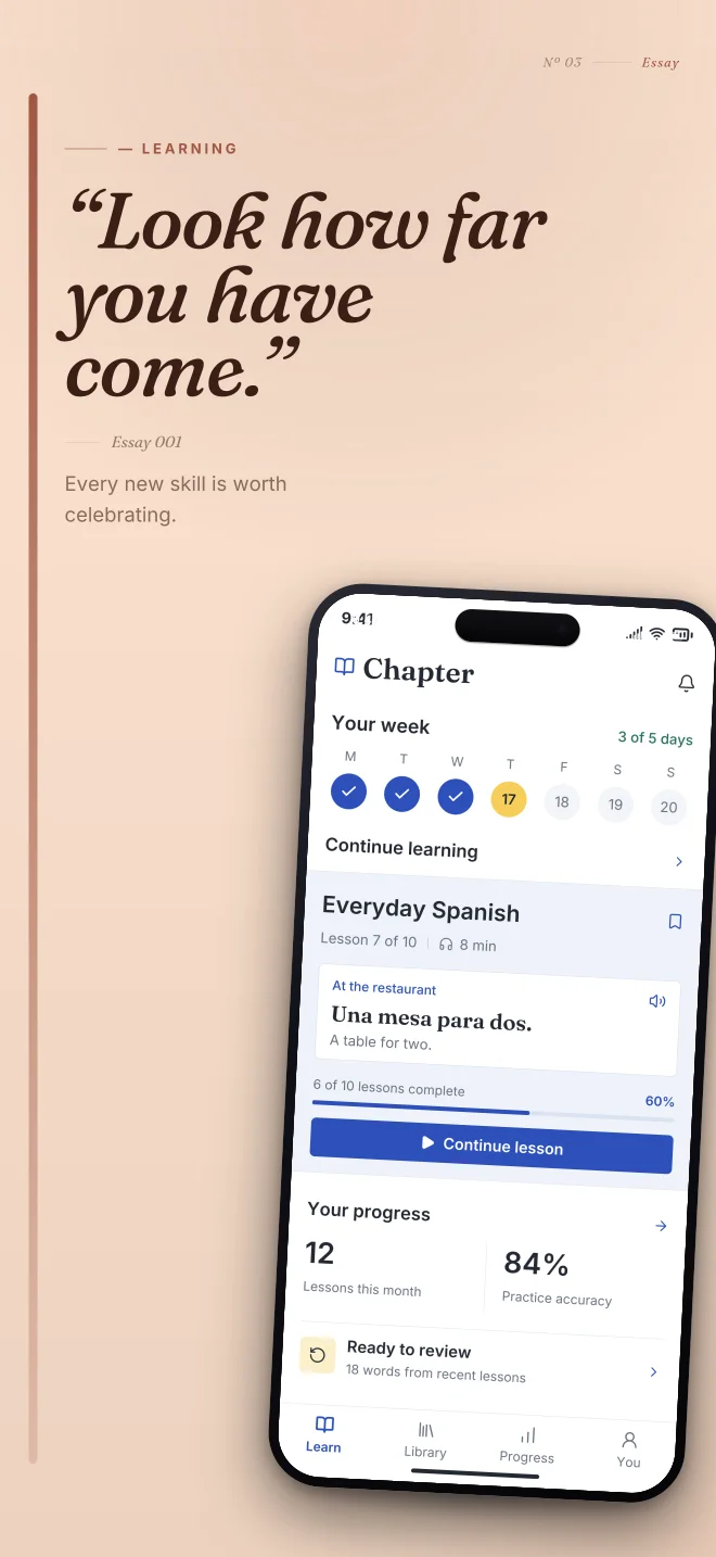 Peach Study palette in Editorial, a fictional learning app screenshot example
