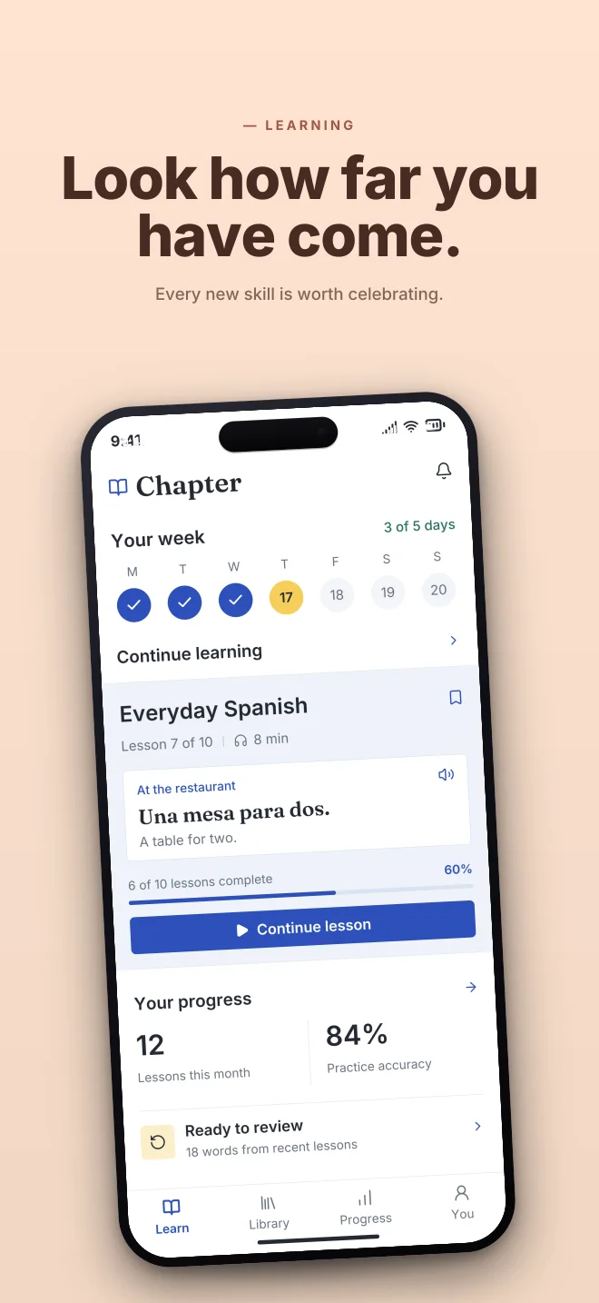 Peach Study palette in Hero Lift, a fictional learning app screenshot example