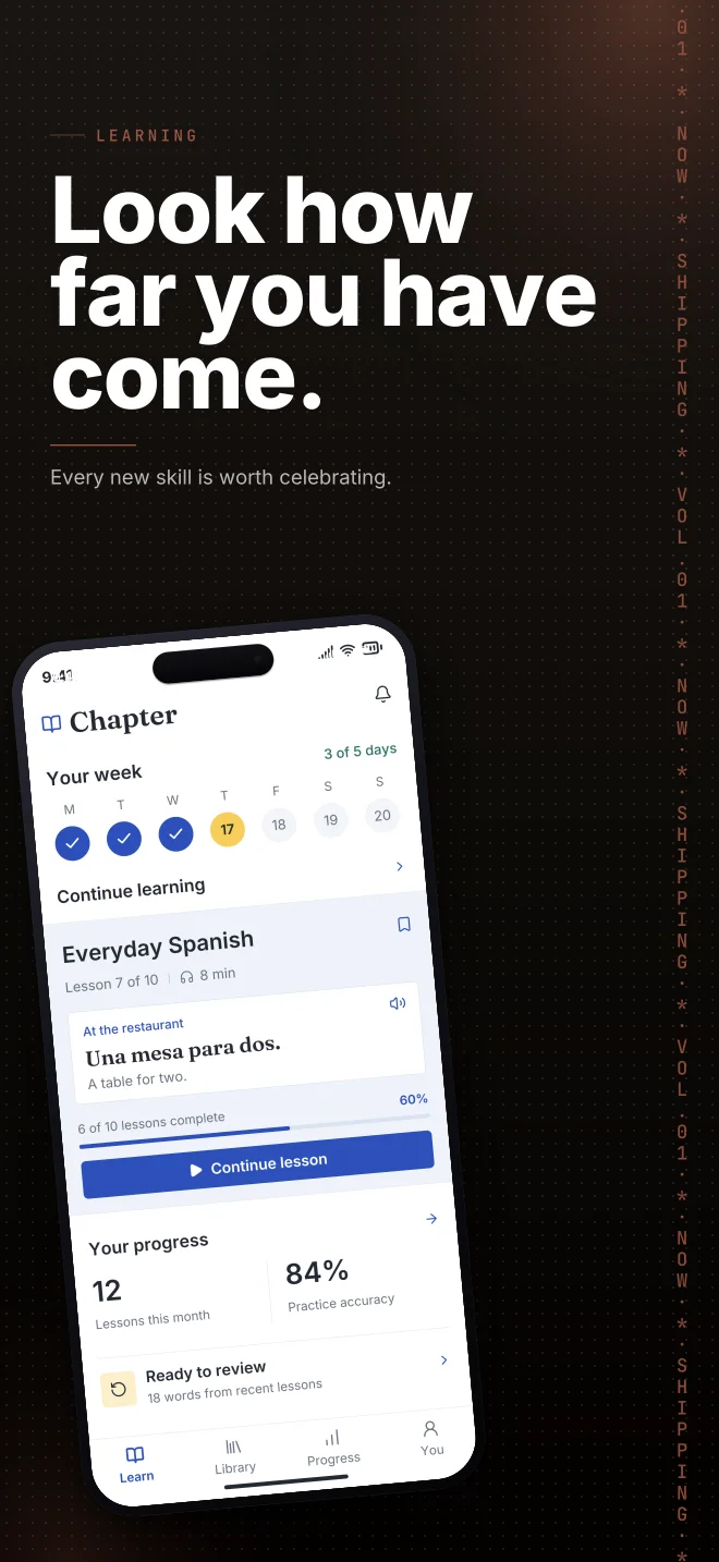 Peach Study palette in Marquee Scroll, a fictional learning app screenshot example