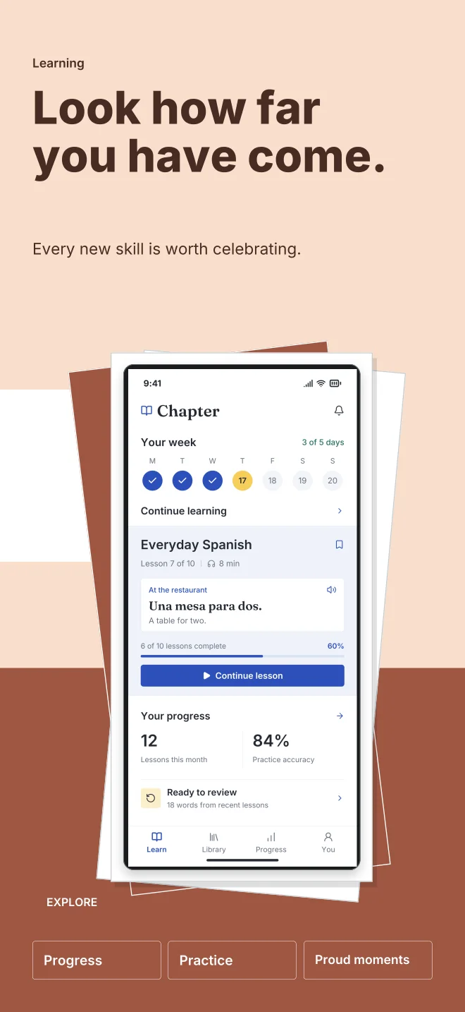 Peach Study palette in Playful Stack, a fictional learning app screenshot example