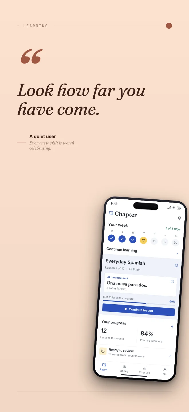 Peach Study palette in Quote Card, a fictional learning app screenshot example