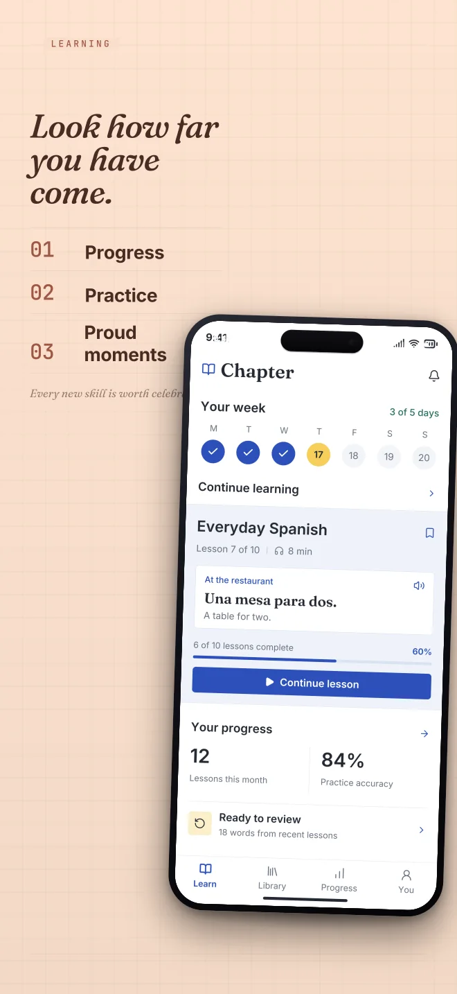 Peach Study palette in Specimen Grid, a fictional learning app screenshot example