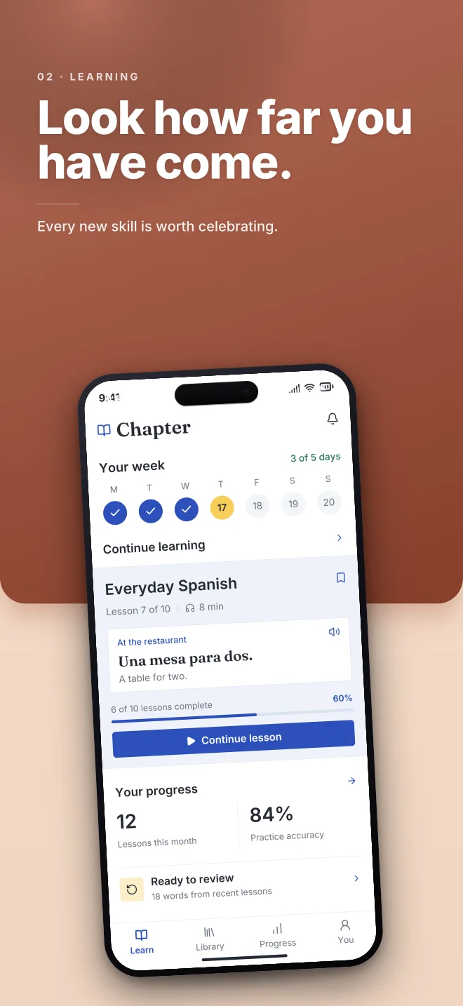 Peach Study palette in Split Bold, a fictional learning app screenshot example