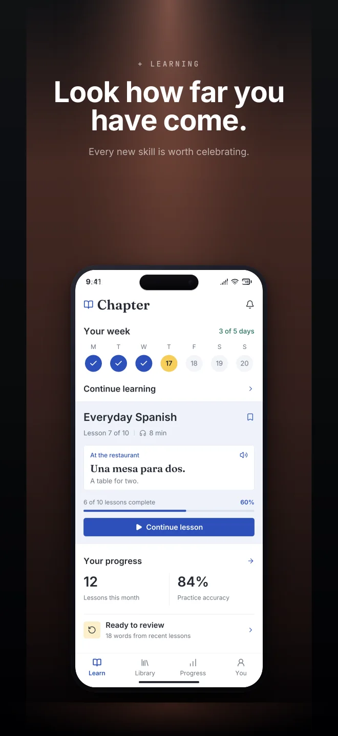 Peach Study palette in Spotlight Vault, a fictional learning app screenshot example