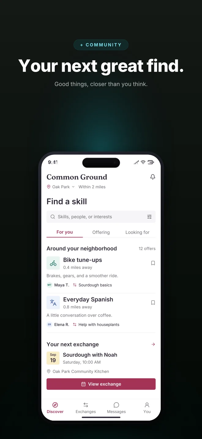 Poolside palette in Dark Showcase, a fictional community app screenshot example