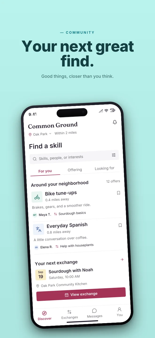 Poolside palette in Hero Lift, a fictional community app screenshot example