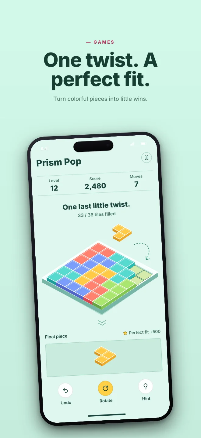 Prism Mint palette in Hero Lift, a fictional games app screenshot example