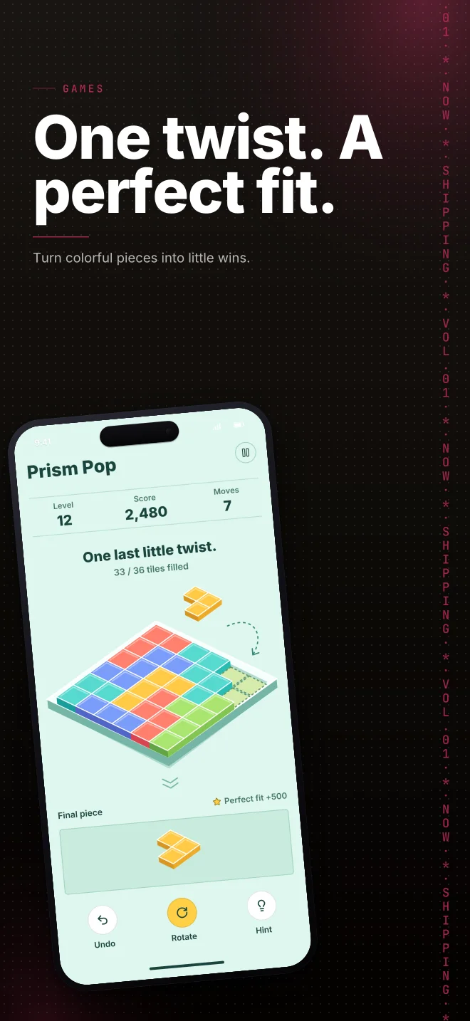 Prism Mint palette in Marquee Scroll, a fictional games app screenshot example