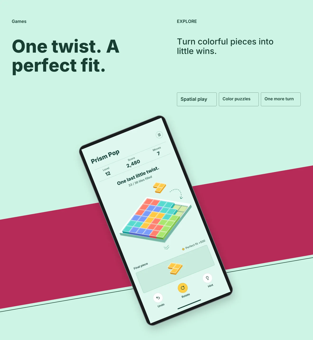 Prism Mint palette in Panoramic Pair, a fictional games app screenshot example