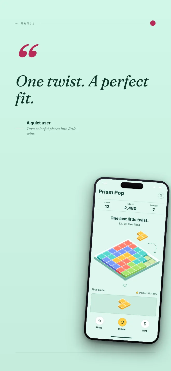Prism Mint palette in Quote Card, a fictional games app screenshot example