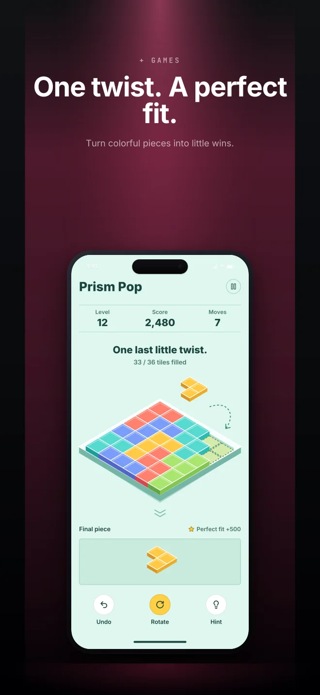 Prism Mint palette in Spotlight Vault, a fictional games app screenshot example
