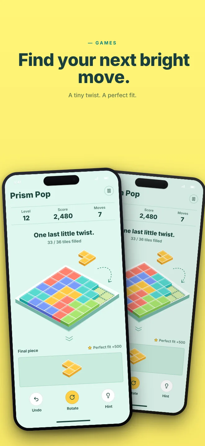 Prism Pop palette in Angled Pair, a fictional games app screenshot example