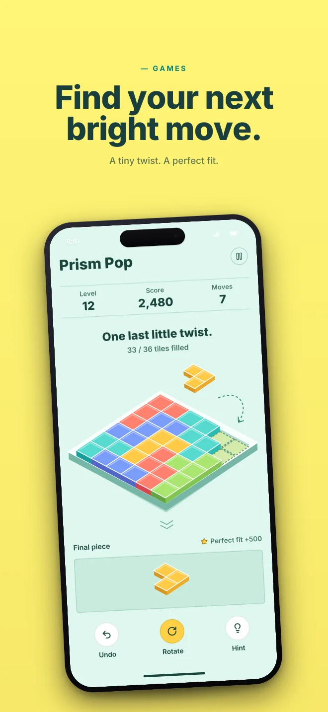 Prism Pop palette in Hero Lift, a fictional games app screenshot example