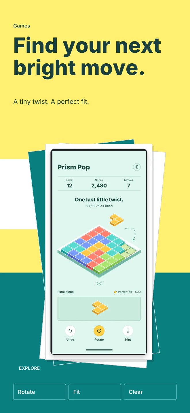 Prism Pop palette in Playful Stack, a fictional games app screenshot example