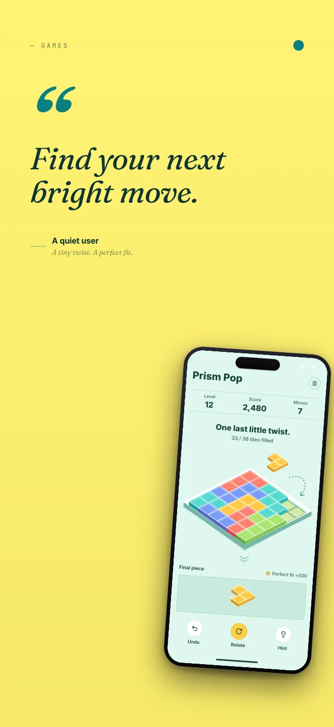Prism Pop palette in Quote Card, a fictional games app screenshot example