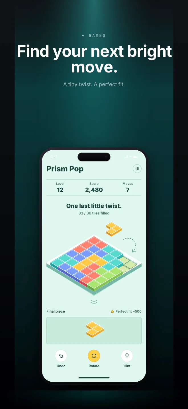 Prism Pop palette in Spotlight Vault, a fictional games app screenshot example