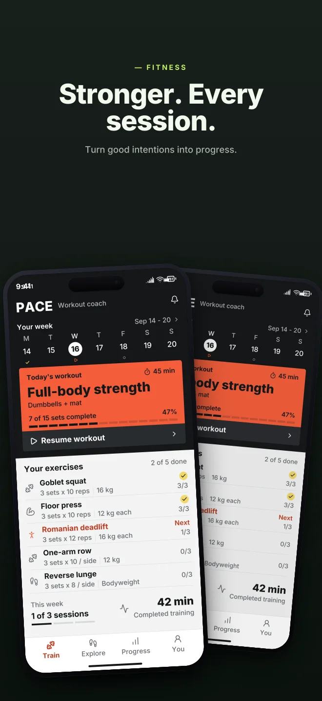 Signal palette in Angled Pair, a fictional fitness app screenshot example