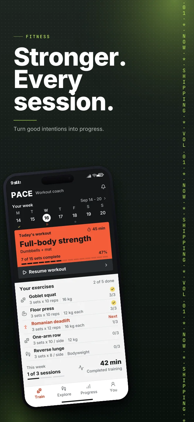 Signal palette in Marquee Scroll, a fictional fitness app screenshot example