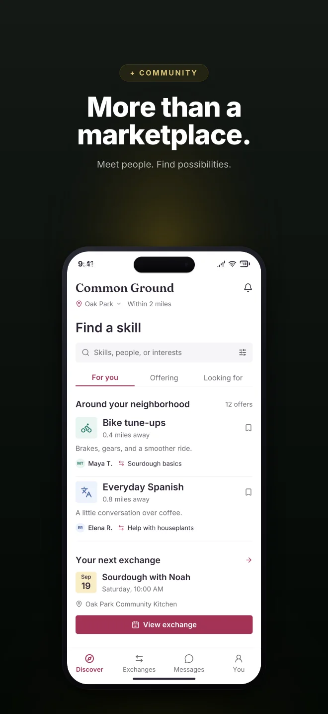 Sunroom palette in Dark Showcase, a fictional community app screenshot example