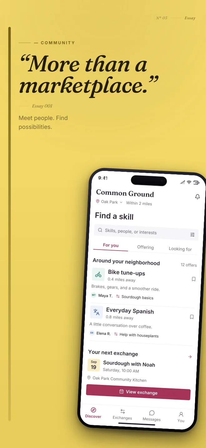 Sunroom palette in Editorial, a fictional community app screenshot example