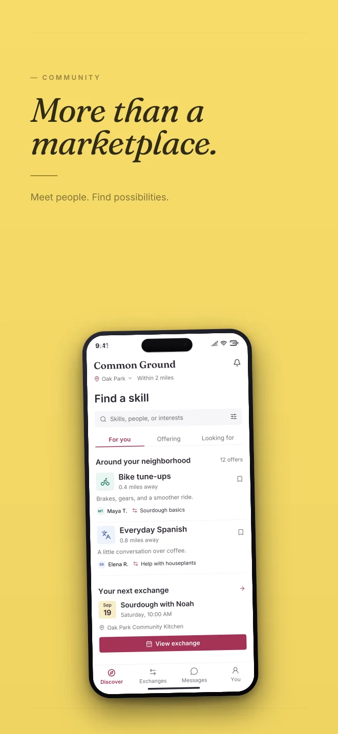 Sunroom palette in Minimal, a fictional community app screenshot example
